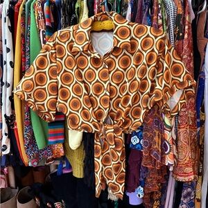 Cider Retro Orange and Brown Patterned Top